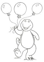 Barney Holding Balloons Coloring And Drawing Page Birthday Coloring Pages Cute Coloring Pages Cartoon Coloring Pages