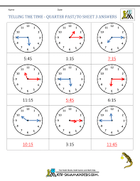 clock worksheet quarter past and quarter to