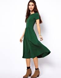Emerald Green Midi Dress With Short Sleeves Short Dresses Green Midi Dress Modest Dresses