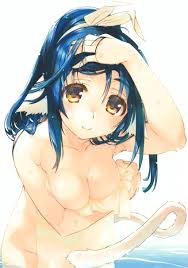 ribbon, arm up, cowboy shot, bangs, eyebrows visible through hair - Anime  R34