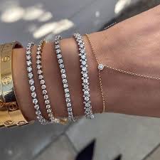 14k Rose Gold Diamond 3 Row Prong Set Tennis Bracelet Bracelets Shop