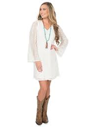Wrangler Women S Cream Lace With Long Bell Sleeve Dress Cowgirl Dresses Casual White Dress Southern Belle Dress