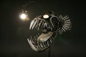 Lustik Myampgoesto11 Deep Sea Angler Fish Sculpture Fish Sculpture Fish Lamp Scrap Metal Art