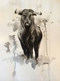 Black And White Watercolor Tattoo 12x18 Watercolor Black White Bull El Toro Bull Art Bull Tattoos Art