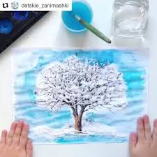 Biraz Tuz Biraz Tutkal Ve Sulu Boya Ile Yapabileceginiz Kis Agaciniz Repost Detskie Zanimashki Get Repost Video Innatolsto Sulu Boya Instagram Kis