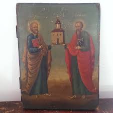 De ce sunt sărbătoriți împreună cei doi sfinți. Icoana Sfintii Apostoli Petru Si Pavel Pictura Pe Lemn Sfarsit De Secol 19 Okazii Ro