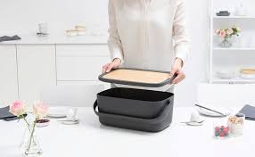 The brabantia nic bread bin features a compact and practical design with a beautiful bamboo serving lid: Brabantia Bread Box Nic Interismo Online Shop Global