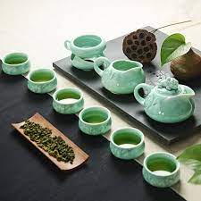 Handmade Chinese Ceramic Longquan Celadon Unicorn Carving Kung Fu Tea Set Tea Cup Teacup And Teapot Tea Sea Tea Fi Traditional Tea Sets Chinese Tea Set Tea Set