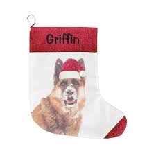 Adorable German Shepherd In Santa Hat Large Christmas Stocking Zazzle Com Large Christmas Stockings Christmas Stockings Decorated Stockings