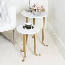 Made from high quality metal & glass top,beautiful and sturdy. Set Of 2 White And Gold Nesting Tables End Tables With Marble Tops Picture Perfect Home