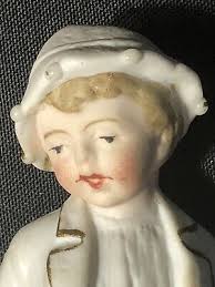 ANTIQUE HAND PAINTED BISQUE PARIAN FIGURINE VICTORIAN Boy w Dogs