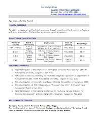 Sample Resume Format For Mba Finance Freshers