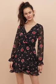 Short Wrap Dress Black Floral Ladies H M Us 1 Wrap Dress Short Wrap Dress Floral Black Wrap Dress