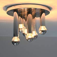 Enameled metal, copper, brushed aluminum and opal glass. Gaetano Sciolari Small Flush Mount Ceiling Lamp By Boulanger Italy 1960 155788