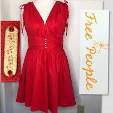 Free People Red Cotton Linen Dress Size Med Nwt Nwt