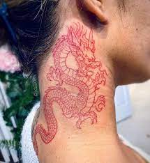 Red Dragon On The Back Of The Neck In 2021 Red Dragon Tattoo Neck Tattoo Tattoos