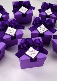 Purple Wedding Favor Box With Satin Ribbon Bow And Custom Etsy Personalized Wedding Favor Box Wedding Favor Boxes Purple Wedding Favors