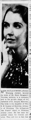Article Sept 23 1943 Wpg Tribune Paula Sumner details of marriage to Henri  Bougearel