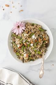 Healthy Goat Cheese Asparagus Quinoa Salad Another Tasty Quinoa Recipe To Add To Your Menu Asparagus Recipes Healthy Quinoa Salad Gluten Free Quinoa Recipes