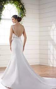 Stunning High Neck Low Back Fitted Wedding Dress By Designer Essense Of Australia Essense Of Australia Wedding Dresses Bateau Wedding Dress Silk Wedding Dress