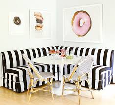 One striped style features big, bold stripes for major impact. White And Black Striped Dining Banquette With Marble Saarinen Table Contemporary Dining Room