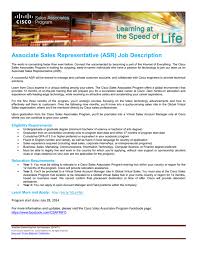 Associate Sales Representative Asr Job Description