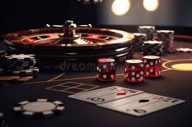 Casino Concept with Abstract Gambling Objects. Dark Casino Room with  Roulette, Cards and Dices. Generative AI. Stock Illustration - Illustration  of card, colorful: 278106210