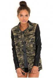 Adelaide Stud Camouflage Jacket With Leather Sleeves Jackets Missguided Leather Sleeve Jacket Camouflage Jacket Coats Jackets Women