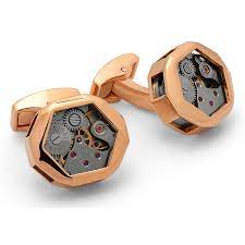 Rose Gold Faceted Skeleton Watch Cufflinks Cufflinks Depot