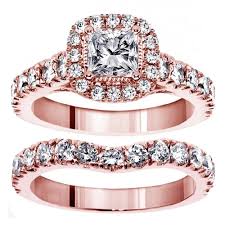 The addition of a rose gold wedding ring creates a fabulous ring set. Rose Gold 3ct Tdw Princess Cut Diamond Bridal Ring Set On Sale Overstock 27285909