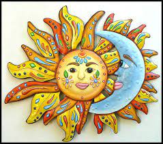 Sun Moon Art Metal Wall Art Painted Metal Wall Hanging Etsy Outdoor Metal Art Metal Sun Wall Art Outdoor Metal Wall Art