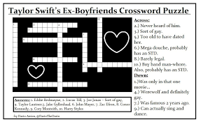 Press make my crossword puzzle! to generate a crossword puzzle using as many of the clues as possible. Taylor Swift Douche Ex Boyfriends Crossword Puzzle Wtf