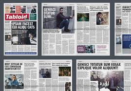 The word tabloid when referring to newspaper sizes comes from the style of journalism known as 'tabloid journalism' that compacted stories into short, easy to read and often exaggerated forms. Tabloid Newspaper Layout Stock Template Adobe Stock