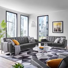 Great savings & free delivery / collection on many items. Modway Loft Tufted Upholstered Faux Leather Sofa And Loveseat Set In Silver Gray Walmart Com Walmart Com