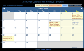 What are the 2021 federal holidays? Print Friendly June 2021 Belgium Calendar For Printing