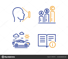 Graph Chart Car Travel And Face Id Icons Set Technical