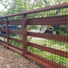 For an ordinary fence 48 to 60 tall, a bottom rail 6 inches (15.2 cm) from the panel bottom and a top rail 4 inches (10.2 cm) from the panel top is sufficient. Wire Mesh Cable Fencing Harwell Design Fences Driveway Gates Los Angeles Santa Monica