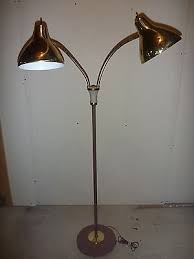 Vintage Mid Century Atomic Double Gooseneck Floor Lamp Gold Tone Cone Shades Gold Floor Lamp Lamp Floor Lamp