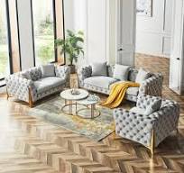 Chesterfield Style Tombol Tufted Sofa Set Kain Couches Untuk ...