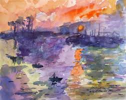 Easy watercolor paintings to copy. Watercolor Techniques To Copy A Famous Sunrise Painting By Monetwatercolor Painting Tutorials