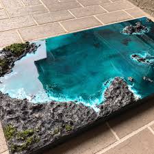 Oryginalna Grafika 3d Real Ocean Rocks Zywica Epoksydowa Etsy Resin Art Painting Resin Painting Resin Artwork