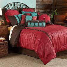 I love the rustic red desk and nightstand. Amazon Com Hiend Accents Cheyenne Western Faux Leather Bedding Set Full Red 7 Pc Home Kitchen