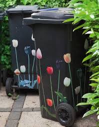 Cheap Garden Decoration Ideas Flower Stickers Garbage Cans Decor Idea Homemade Garden Decorations Garden Diy On A Budget Diy Garden