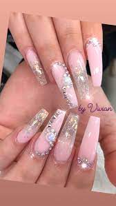 The glitter sequins embellish a dull nail, or upgrade your nail art to the next level. Pink Powder With Diamonds Glamour Nails Diamond Nails Pink Nails