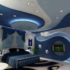 Simple & coved (good for a small bedroom!) if you want to keep it basic, take a look at this simple false ceiling design which covers the length and breadth of the bedroom. Blue And Grey Bedroom For Yound Adults Modern Bedroom Ideas For Men Ideas For M Bedroom False Ceiling Design Ceiling Design Bedroom False Ceiling Bedroom