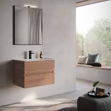 Un mobile bagno di 70 cm non richiede grosse rinunce: Mobile Bagno Sospeso 70 Cm Persona Cannella Con Lavabo In Ceramica E Specchiera Con Led