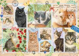 Santa's cat nap 1000 piece jigsaw puzzle. Cat Stamps 1000 Piece Jumbo Jigsaw Puzzle