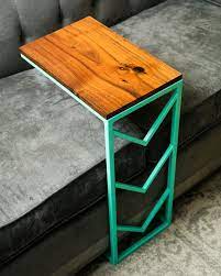 Chevron Sea Foam Green C Table With Black Acacia Slab Top Etsy C Table Table Couch Tray