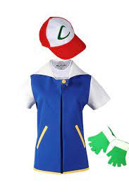 High Quality Blue Pokemon Ash Ketchum Trainer Cosplay Costume Jacket Gloves Hat Ash Ketchum Costume In Stock Cosplay Shirt Costume Shirts Halloween Hoodie