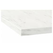 Lift the dark front design by choosing counters in a fresh white shade, which will make the most of natural light for a bright and welcoming feel. Ekbacken Worktop White Marble Effect Laminate 246x2 8 Cm Ikea